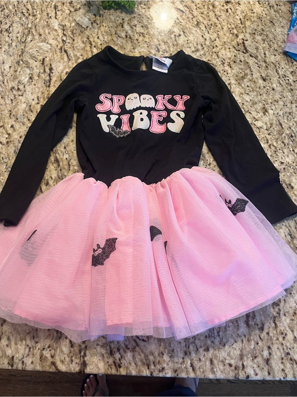 Spooky Vibes Pink & Black Kids Halloween Tutu Dress